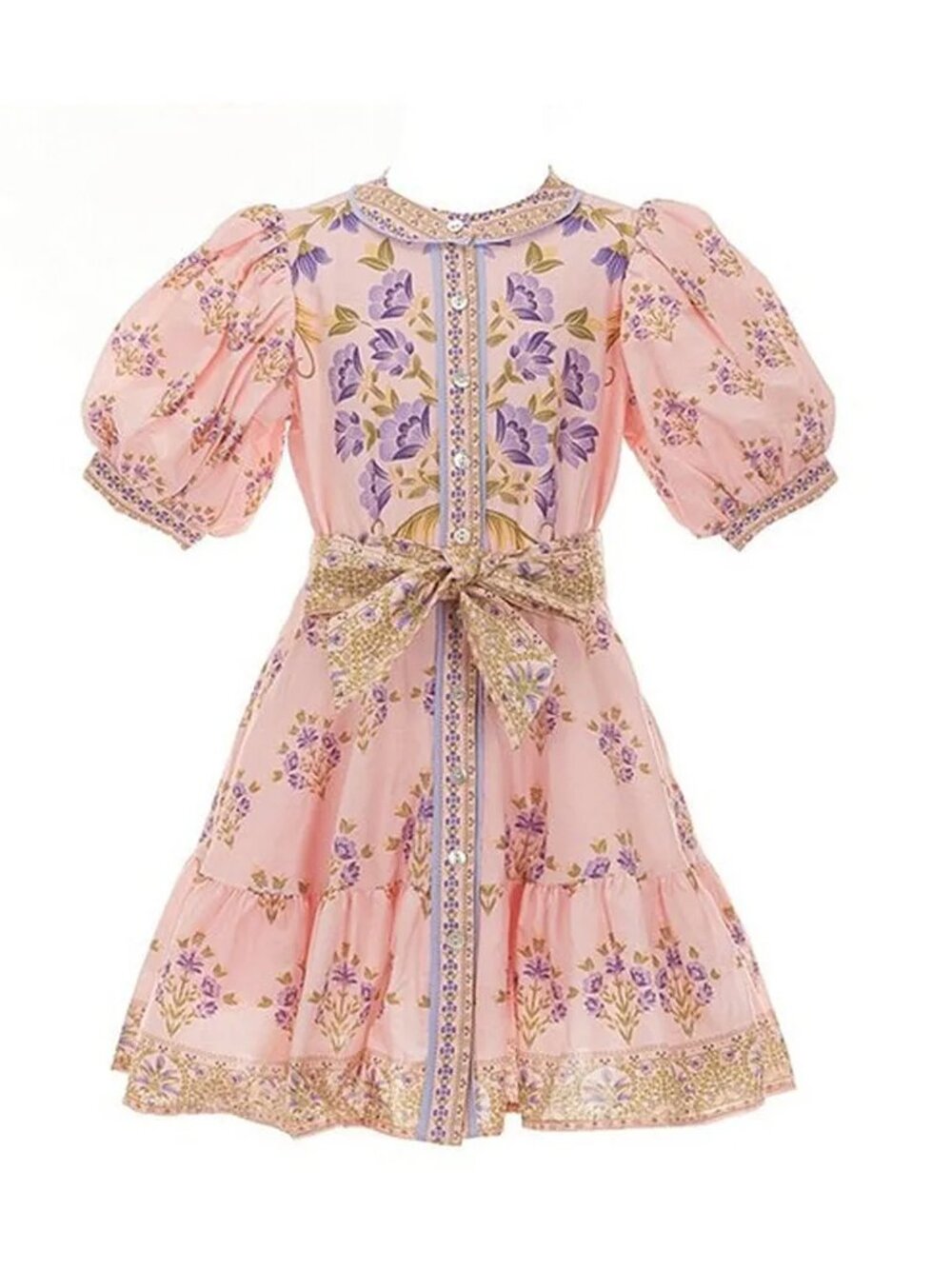 Bubble Sleeve Floral Tie Front Dress | A Loves A Little Girls